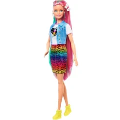 Barbie dukke med skjørt, regnbue hår og tilbehør