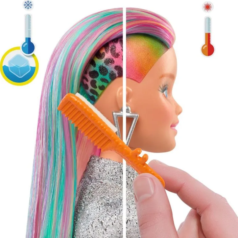 Barbie dukke med skjørt, regnbue hår og tilbehør