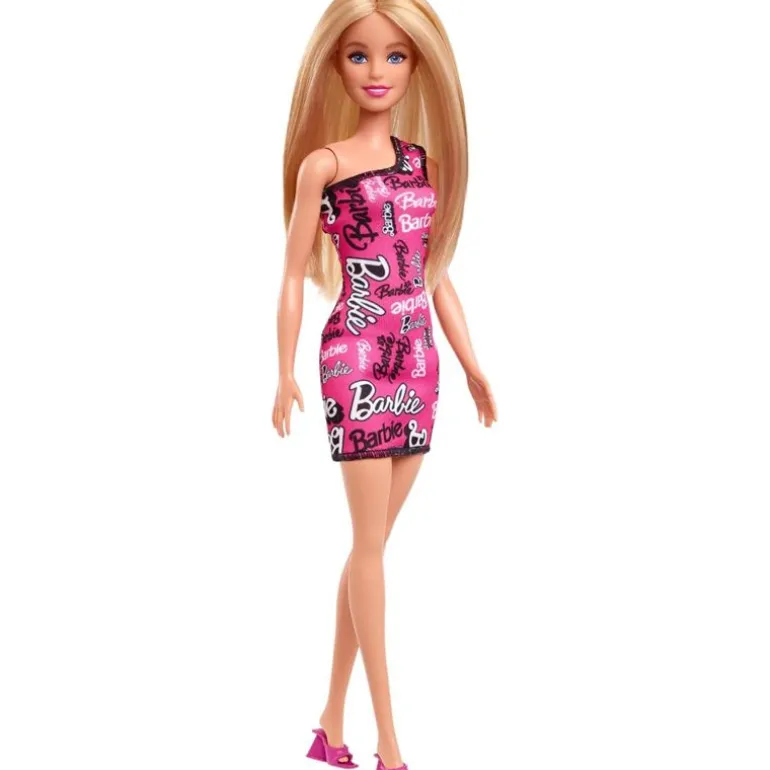 Barbie Basic Dukke m/ blondt hår og rosa "Barbie" kjole