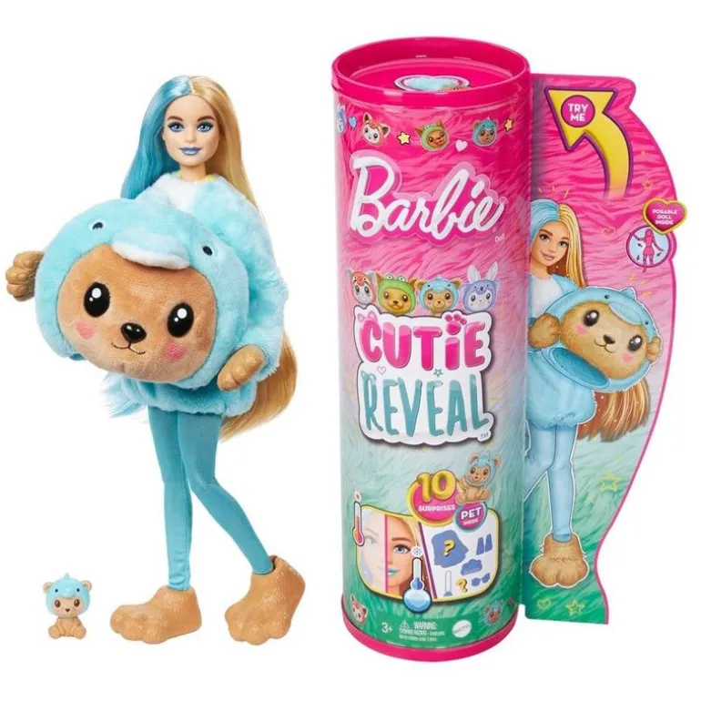 Barbie Cutie Reveal Dyrekostyme Dukke - Bamse / Delfin