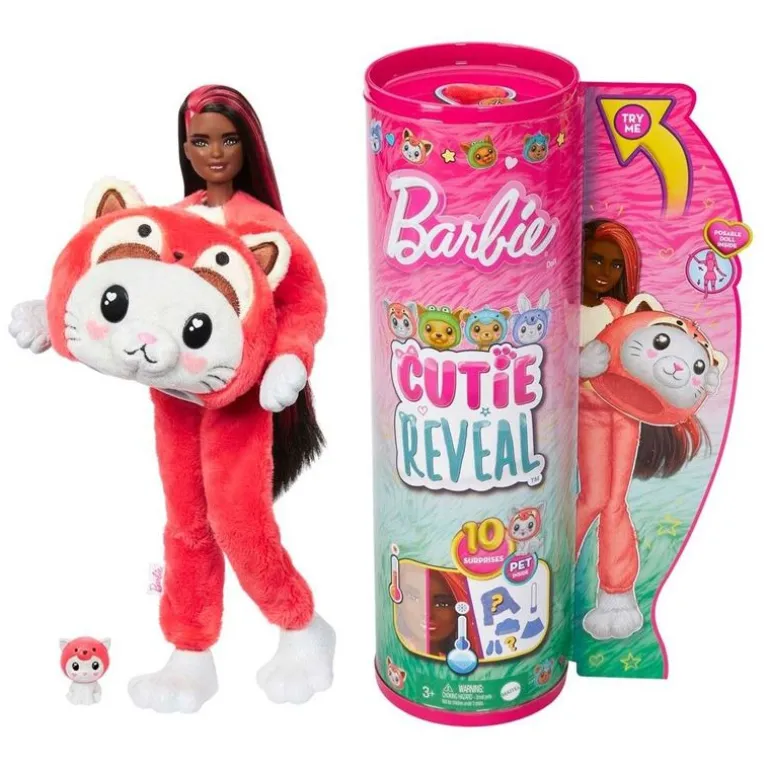 Barbie Cutie Reveal Dyrekostyme Dukke - Katt / Rød Panda