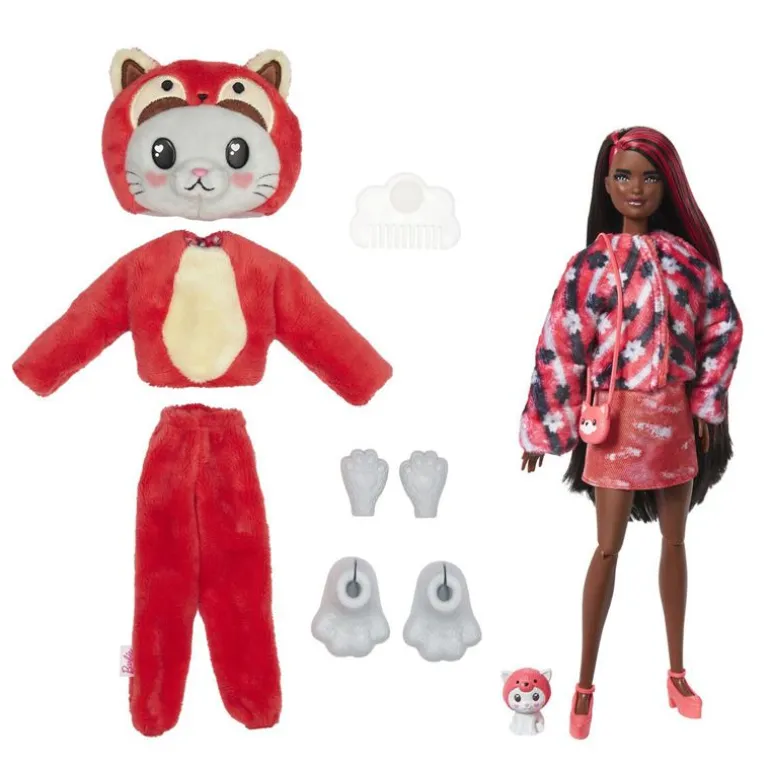 Barbie Cutie Reveal Dyrekostyme Dukke - Katt / Rød Panda