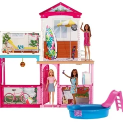 Barbie Dukkehus - Estate 2 etasjer med møbler og 3 dukker