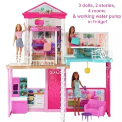 Barbie Dukkehus - Estate 2 etasjer med møbler og 3 dukker