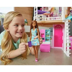 Barbie Dukkehus - Estate 2 etasjer med møbler og 3 dukker