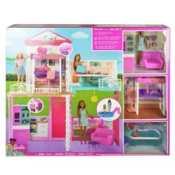 Barbie Dukkehus - Estate 2 etasjer med møbler og 3 dukker