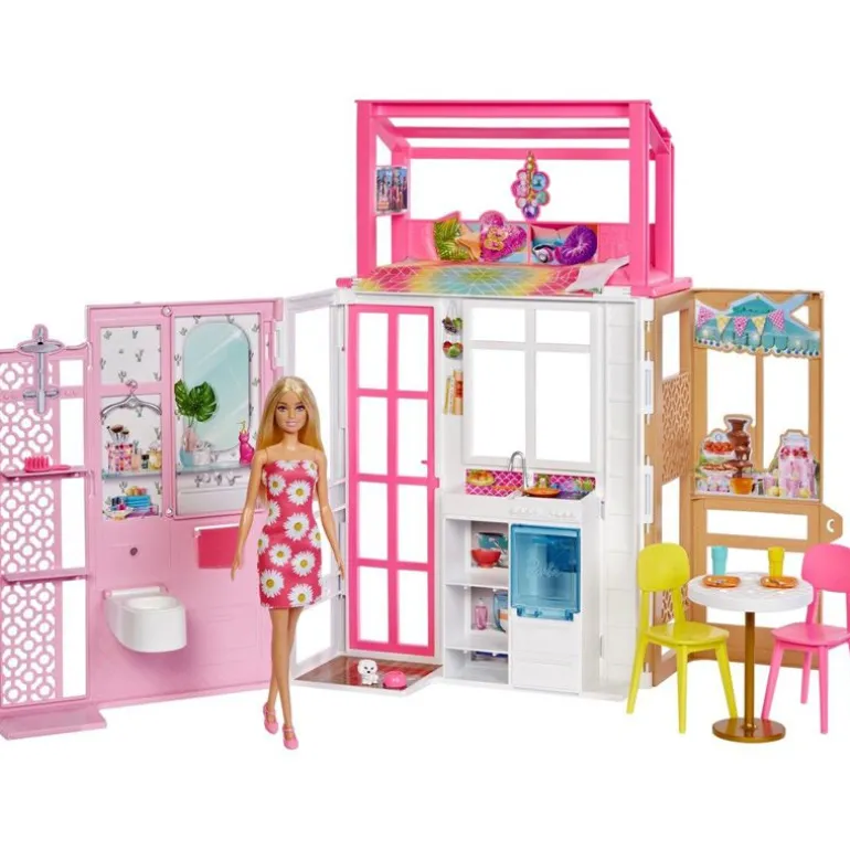 Barbie Dukkehus - Feriehus med møbler og dukke