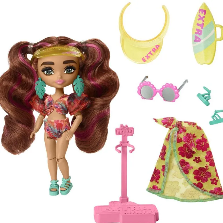 Barbie Extra Fly Minidukke m/ 6 tilbehør - Strand