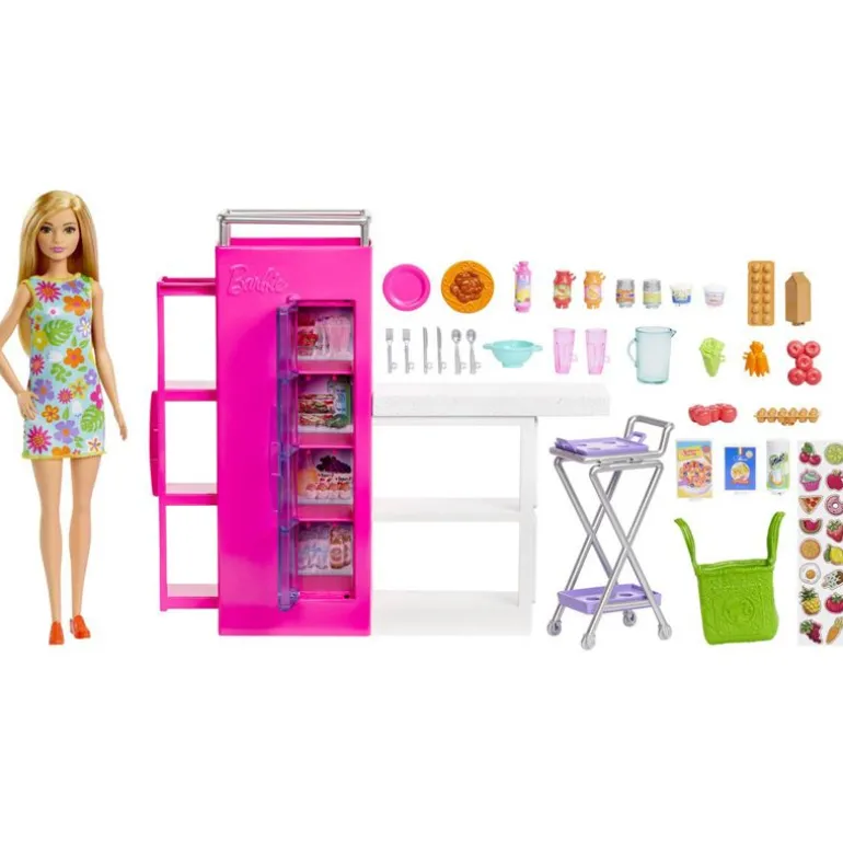 Barbie Lekesett m/ dukke og tilbehør - Kjøkkenskap