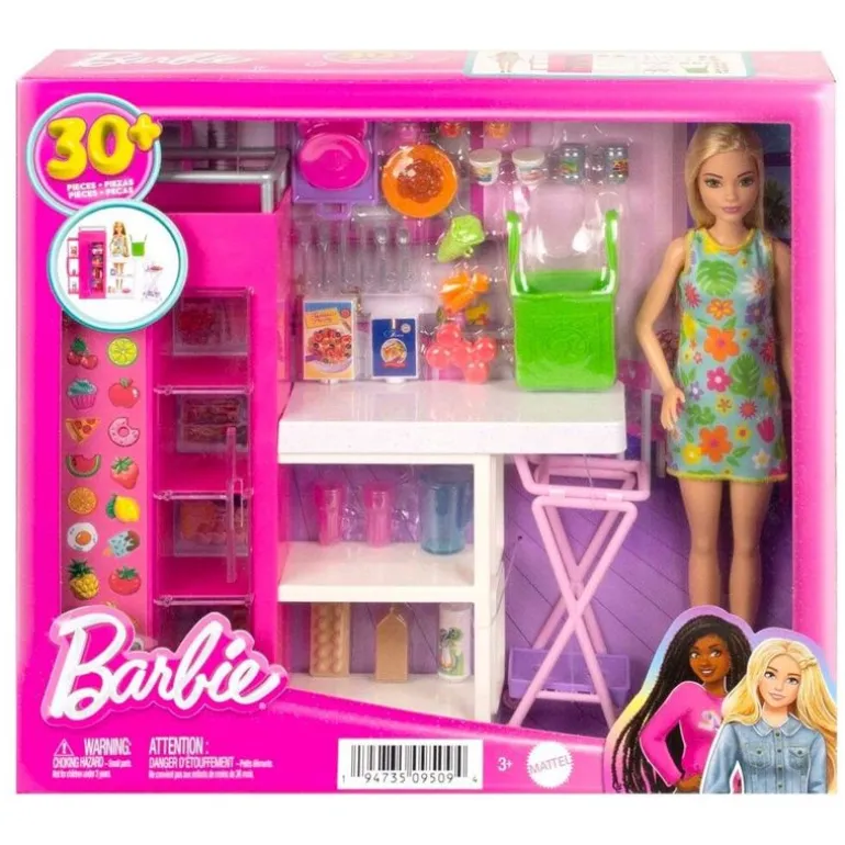 Barbie Lekesett m/ dukke og tilbehør - Kjøkkenskap