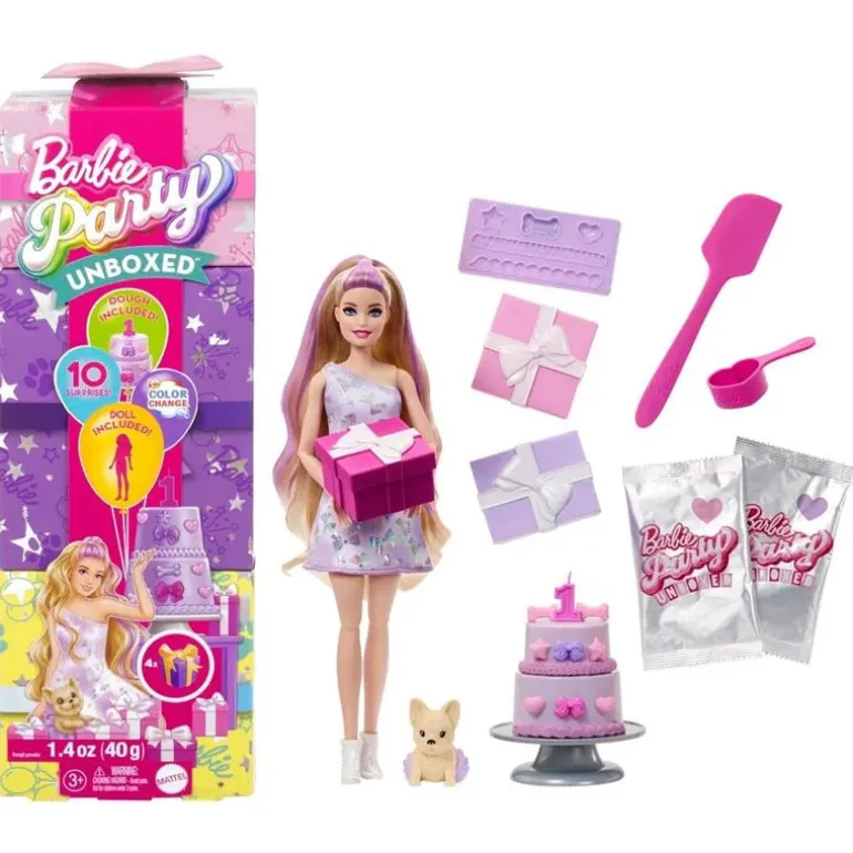 Barbie Party Unboxed Pet Birthday Dukke - Birthday Bows