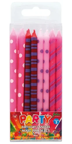 Bursdagskakelys Rosa farger 16 stk