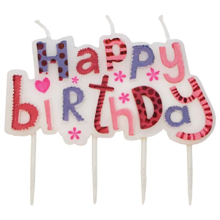 Bursdagslys "Happy Birthday" Rosa