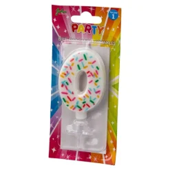 Bursdagslys med dryss 7 cm - Tallet 0