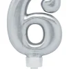 Bursdagslys Sølv 8 cm - Tallet 6