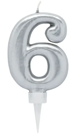 Bursdagslys Sølv 8 cm - Tallet 6