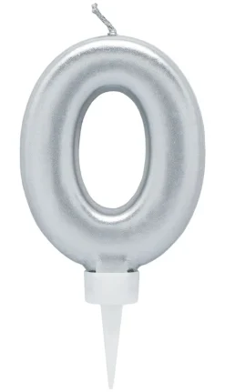 Bursdagslys Sølv 8 cm - Tallet 0