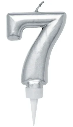 Bursdagslys Sølv 8 cm - Tallet 7