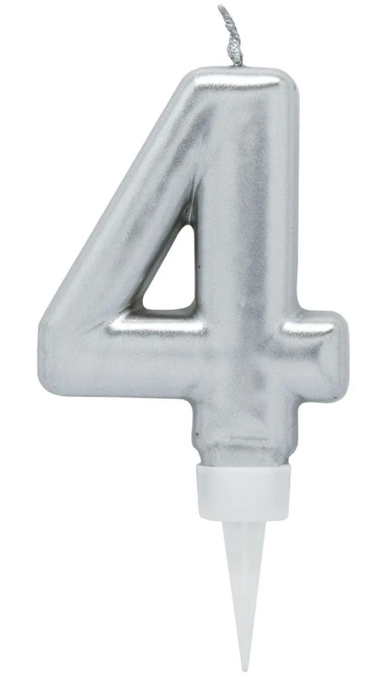 Bursdagslys Sølv 8 cm - Tallet 4
