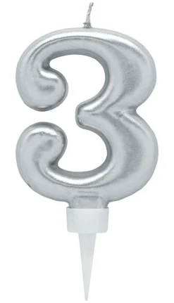 Bursdagslys Sølv 8 cm - Tallet 3