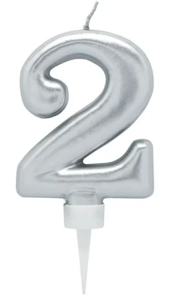 Bursdagslys Sølv 8 cm - Tallet 2