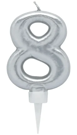 Bursdagslys Sølv 8 cm - Tallet 8