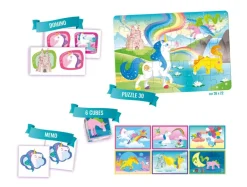 Clementoni 4 i 1 Memo, Domino, Kubepuslespill og Puslespill- Enhjørning