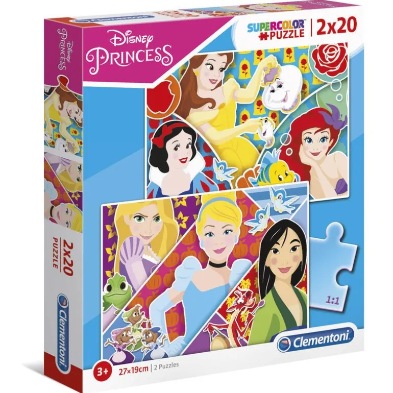 Clementoni Super Color Puslespill 2x20 Brikker - Disney Princess