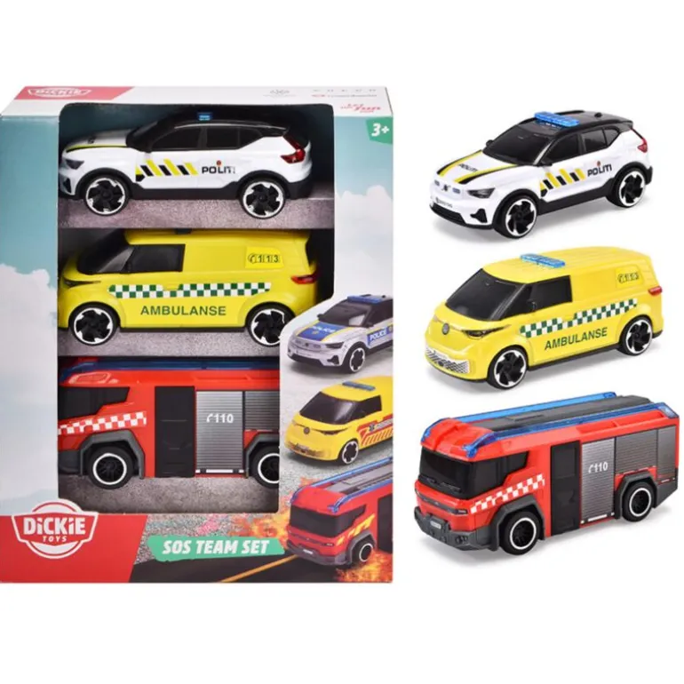 Dickie Toys SOS Redningsbiler - Politibil, Ambulanse og Brannbil