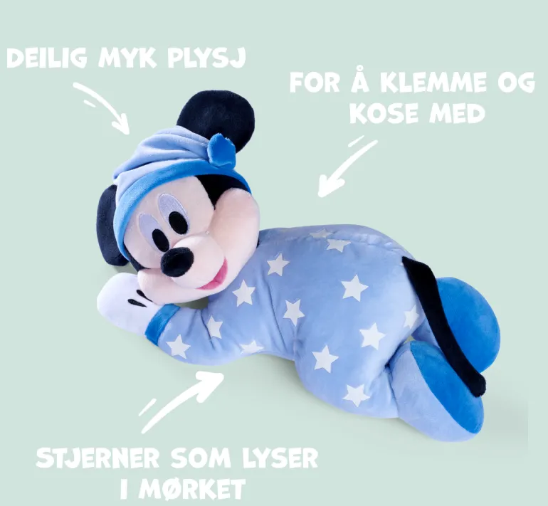 Disney Mikke Mus Plysjbamse 30cm - Sov Godt Mikke Mus fra 0 år