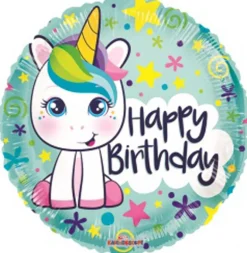 Folie ballong 46cm- Happy birthday enhjørning