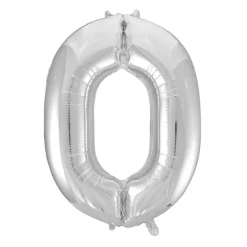 Folie Ballong Sølv 86 cm - Tallet 0