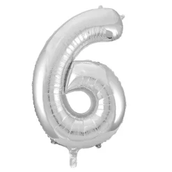 Folie Ballong Sølv 86 cm - Tallet 6