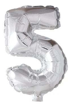 Folie ballong Sølv 41 cm - Tallet 5