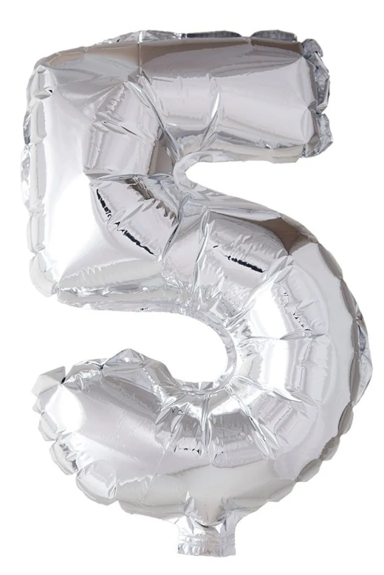Folie ballong Sølv 41 cm - Tallet 5