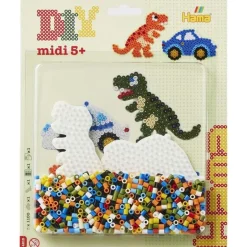 Hama Midi Perlesett Blisterpakke 1100 Perler - Bil og Dinosaur