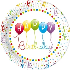 Happy Birthday Papptallerken 23 cm - 8 stk