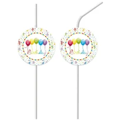 Happy Birthday Sugerør med dekor - 4 stk