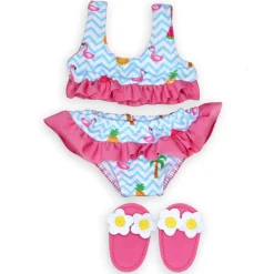 Heless Dukkeklær 28-35 cm - Bikini med badesko med Flamingomotiv