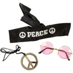 Hippie Utkledning Kit m/ pannebånd, briller og halskjede