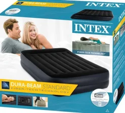 Intex Airbed hevet Queen size med el-pumpe og putestøtte 152x203x42 cm