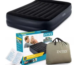 Intex Airbed hevet Queen size med el-pumpe og putestøtte 152x203x42 cm