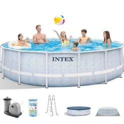 Intex Premium Prism Frame Chevron Rundt Rammebasseng 488x122cm med filterpumpe