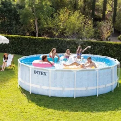 Intex Premium Prism Frame Chevron Rundt Rammebasseng 488x122cm med filterpumpe