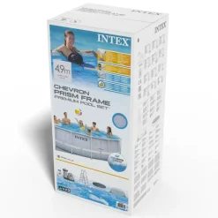 Intex Premium Prism Frame Chevron Rundt Rammebasseng 488x122cm med filterpumpe