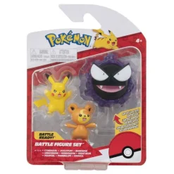 Pokémon Battle Figursett - Pikachu, Teddiursa, og Gastly