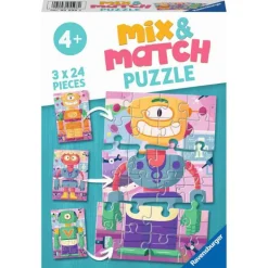 Ravensburger Mix & Match Puslespill 3x24 Brikker - Søte Roboter