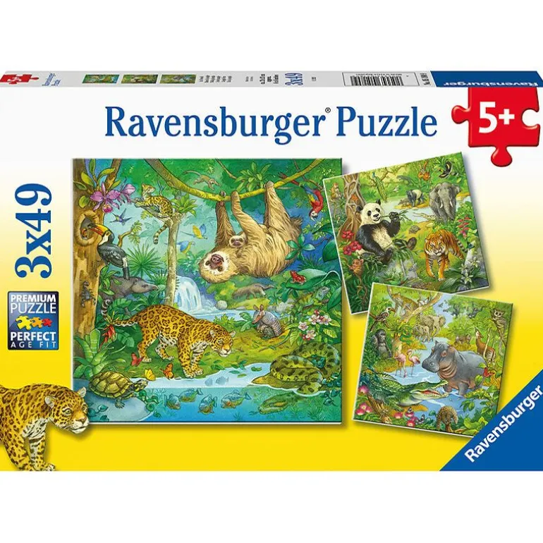 Ravensburger Puslespill 3x49 Brikker - Dyrene i Jungelen