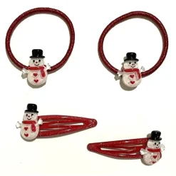 Tinka Beauty Jul Hårklemme/Hårstrikk 4-Pakning - Snømann